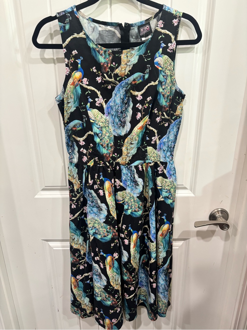 Retrolicious Black Peacock Print Midi Dress